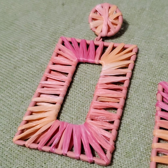Rectangle peach orange pink earrings - Picture 4 of 7